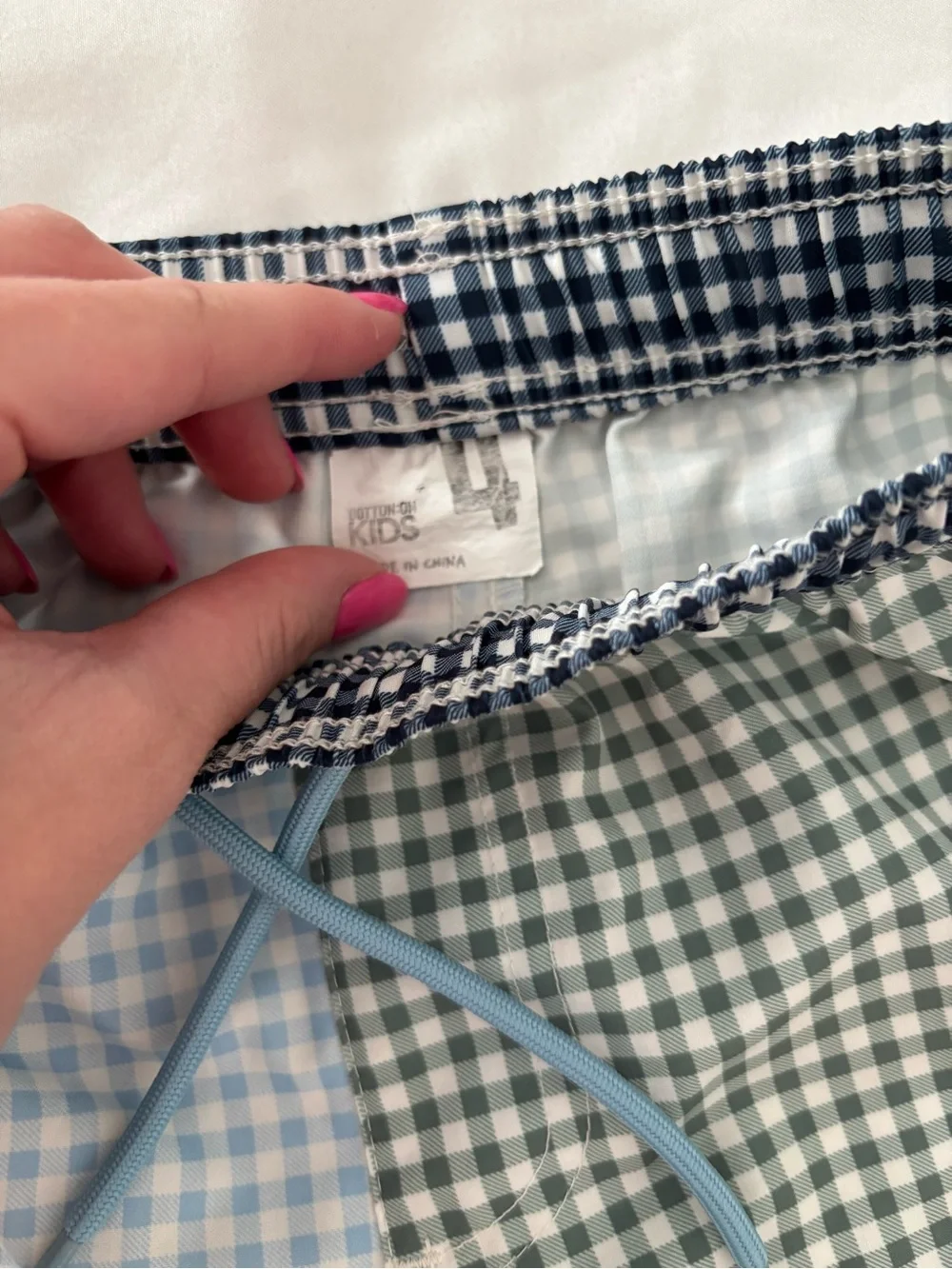 Cotton On Kids Gingham Split-Panel Swim Shorts in Light Blue & Olive